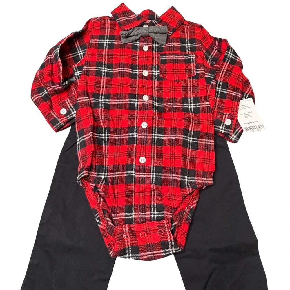 Carters boys 3pc Holiday formal set size 12M Plaid Bodysuit Pants tartan